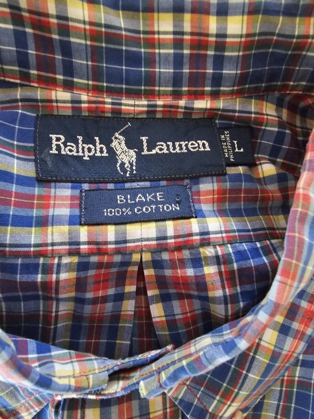 Polo Ralph Lauren Mens Large Blake Plaid Short Sleeve Shirt Blue Red Cotton Pony